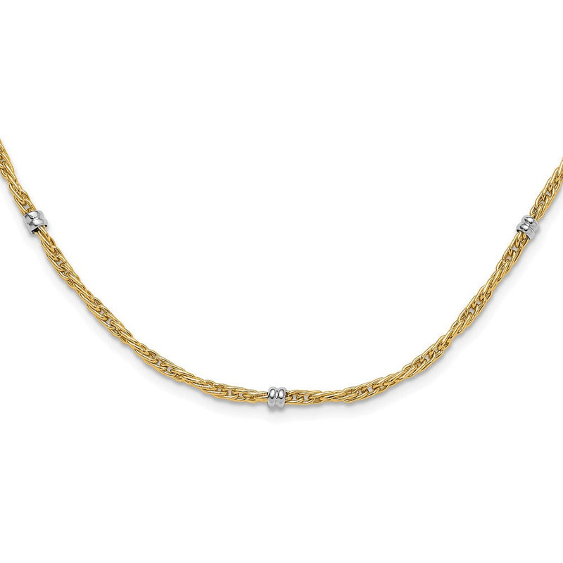 14K Bicolor Gold Bicolor Poliert 3.8mm Fantasie Gekugelt 7-station 18 Zoll Halskette
