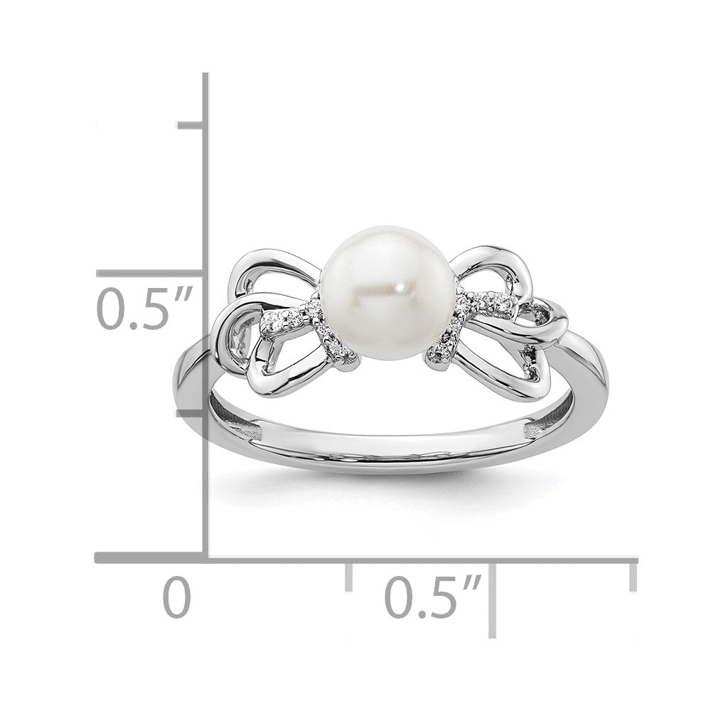 14K Weißgold Ring, poliert, mit Diamant und Perle