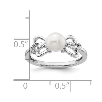 14K Weißgold Ring, poliert, mit Diamant und Perle