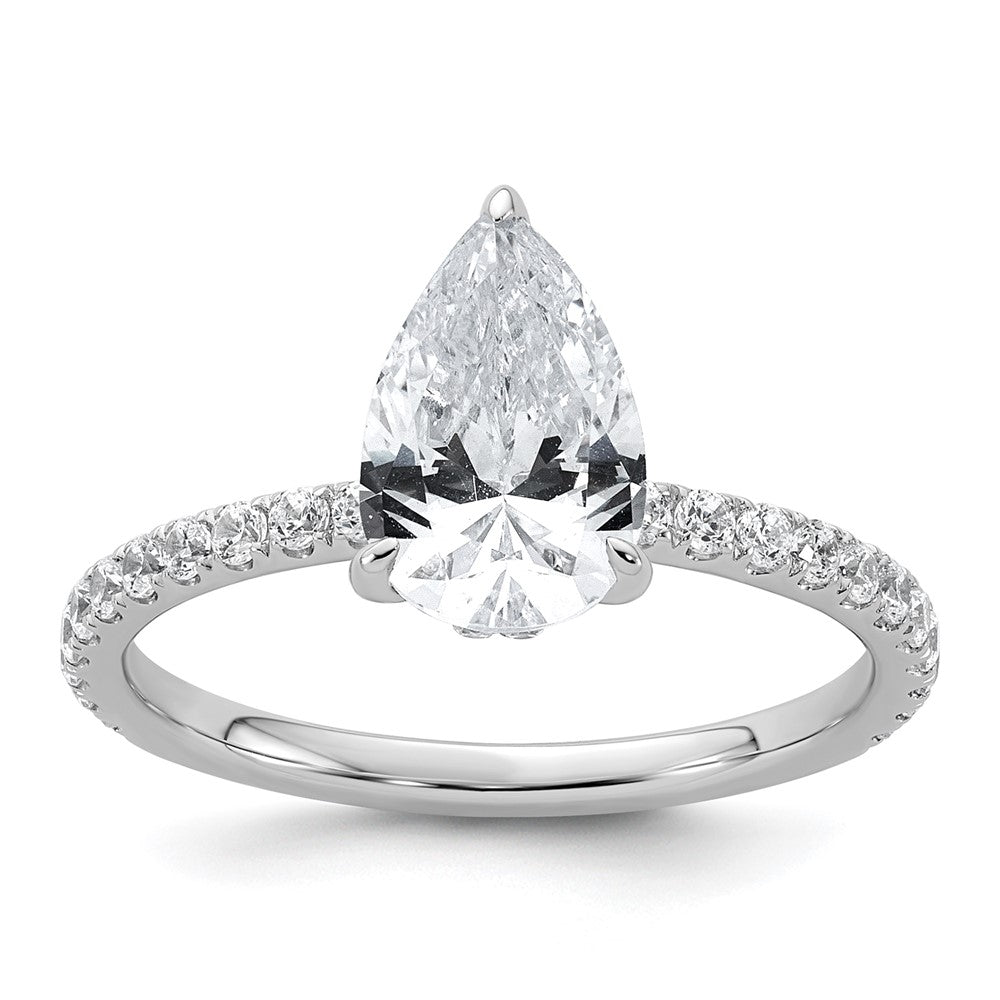 14K Weißgold Verlobungsring mit 2K zertifiziertem, im Labor gezüchtetem Diamant VS/SI+ G+ im Birnenschliff, kompletter Solitär mit Flair