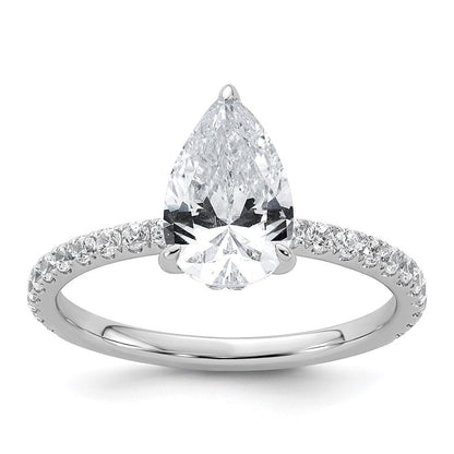 14K Weißgold Verlobungsring mit 2K zertifiziertem, im Labor gezüchtetem Diamant VS/SI+ G+ im Birnenschliff, kompletter Solitär mit Flair