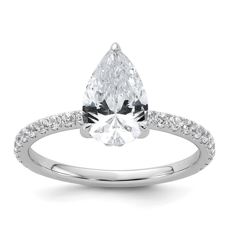 14K Weißgold Verlobungsring mit 2K zertifiziertem, im Labor gezüchtetem Diamant VS/SI+ G+ im Birnenschliff, kompletter Solitär mit Flair