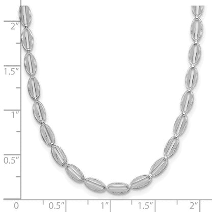 14K Weißgold Poliert/textured Fantasie Oval Glieder Halskette