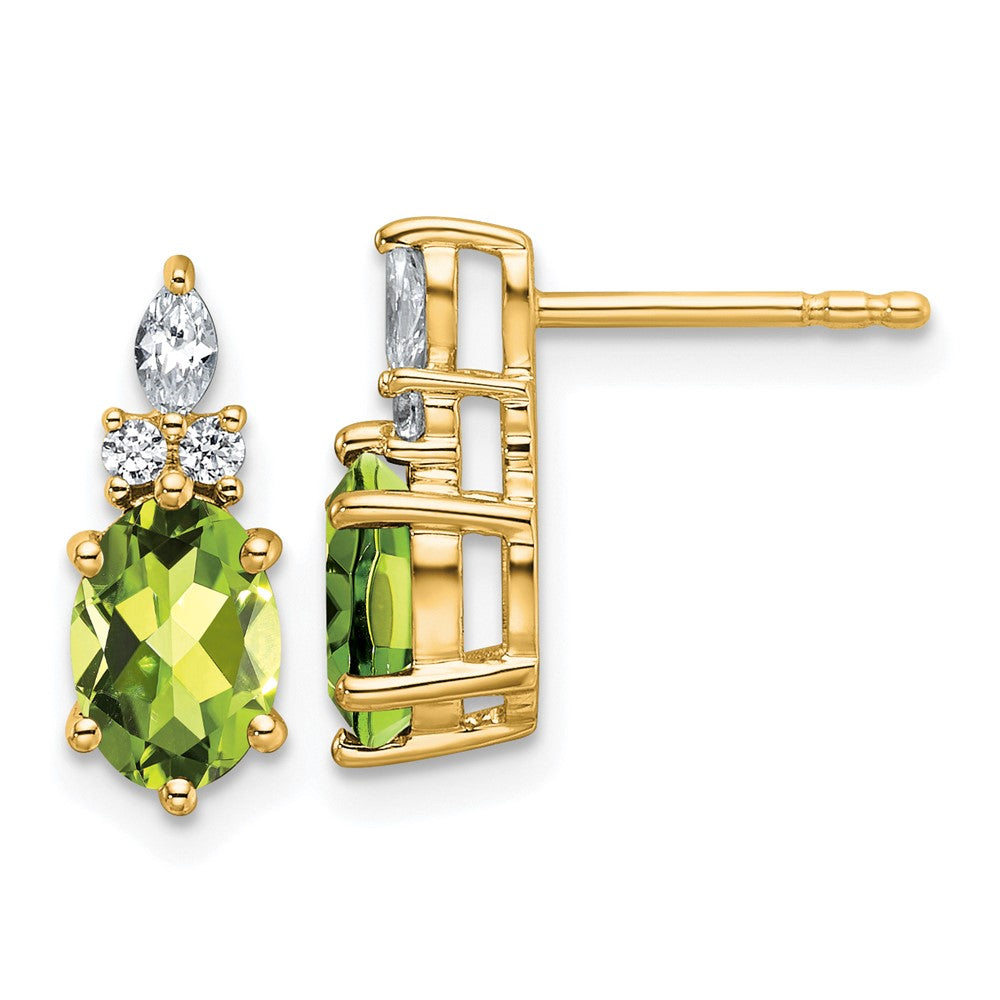 14K Gelbgold Ohrstecker mit Diamant und 7x5 ovalem August-/Peridot-Stein