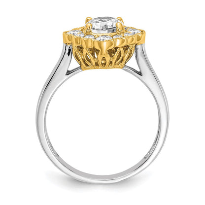 True Origin 14K Bicolor Gelb- und Weißgold Verlobungsring mit 0,25 ct. laborgezüchtetem Diamanten VS+ F+, Halbfassung, Rund, Halo