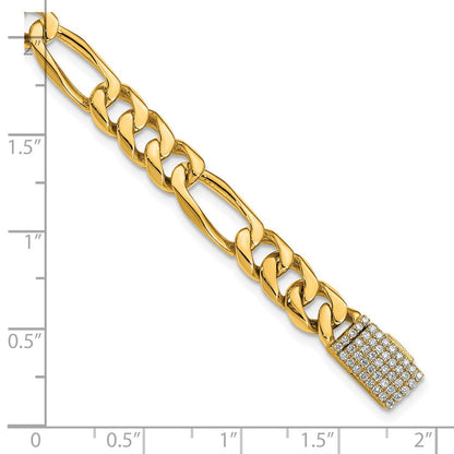 14K Gelbgold Hand-polished 7mm Figaro Glieder 1.75 Karat Diamant Verschluss Gliederarmband