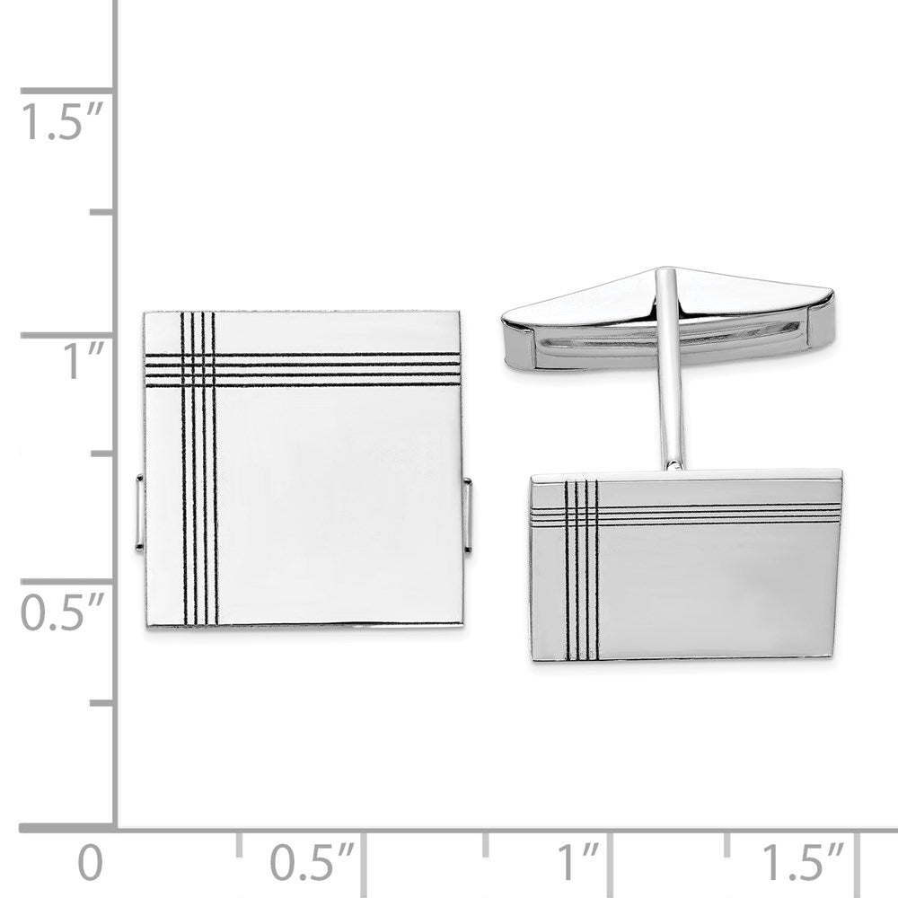 14K Weißgold Herren Quadratisch mit Line Design Manschette Knöpfe