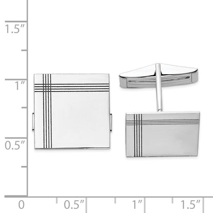 14K Weißgold Herren Quadratisch mit Line Design Manschette Knöpfe