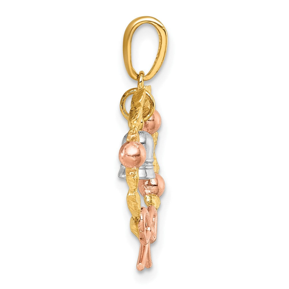 14K Zweifarbig-Gold Zweifarbig-vergoldeter Polierter Kranz-Charm mit Baumel-Glöckchen