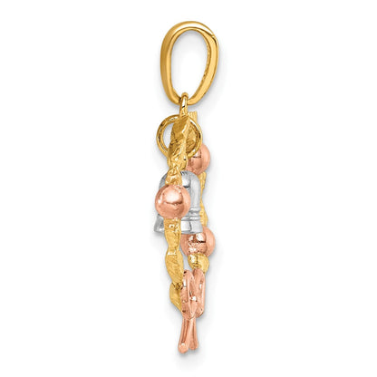 14K Zweifarbig-Gold Zweifarbig-vergoldeter Polierter Kranz-Charm mit Baumel-Glöckchen