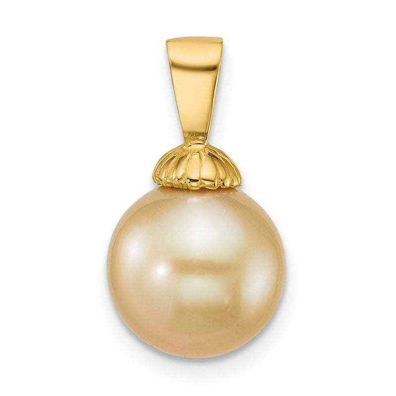 14K Gelbgold Poliert 10-11mm Rund Golden South Meer Salzwasser Zuchtperle Anhänger