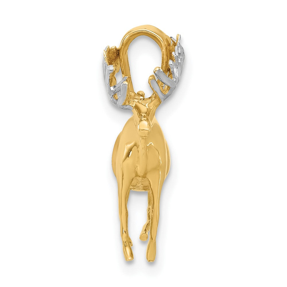 14K Gelbgold und Rhodium diamantgeschliffener 3-D-Elch-Anhänger