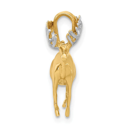 14K Gelbgold und Rhodium diamantgeschliffener 3-D-Elch-Anhänger