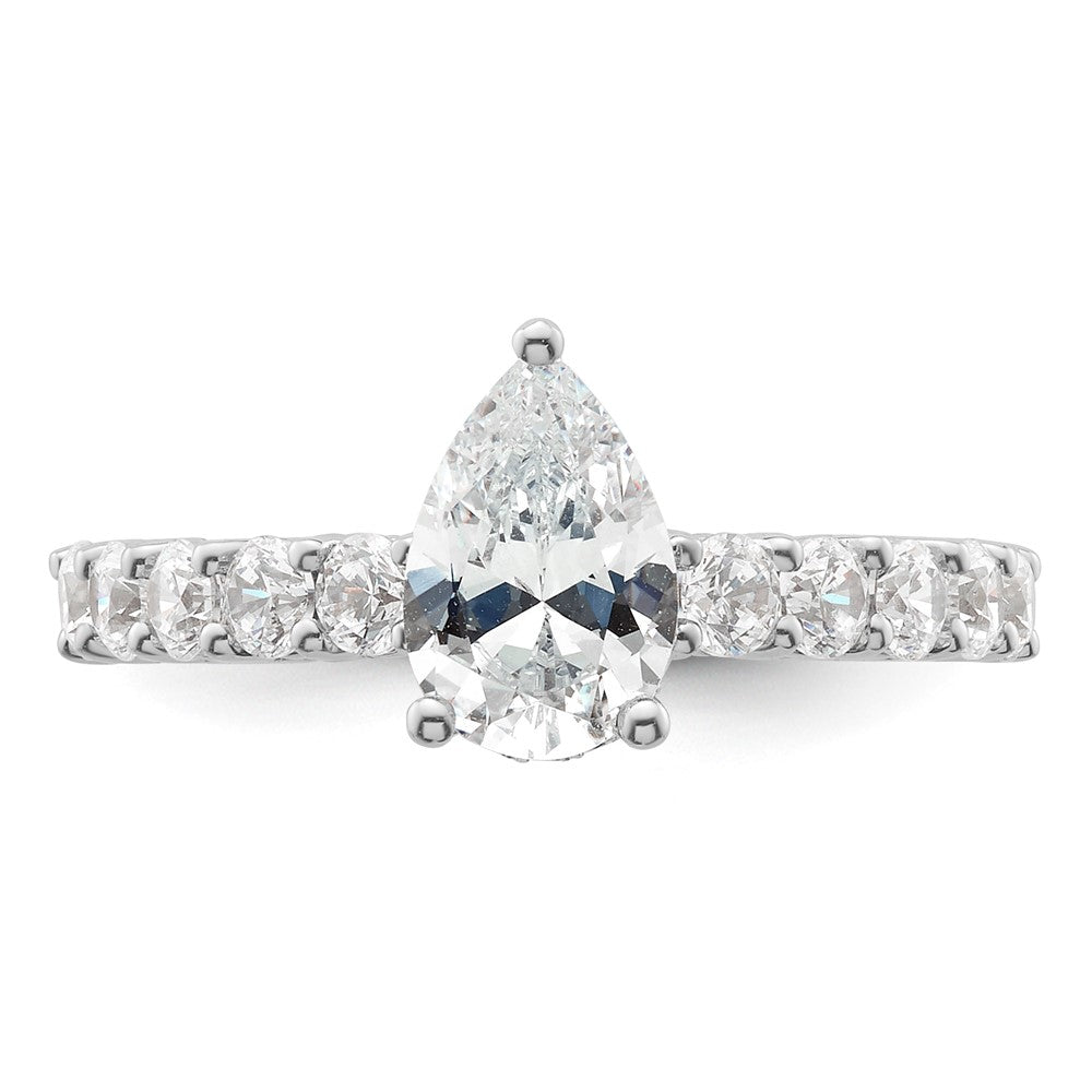 14K Weißgold Verlobungsring mit 2K Labor-gezüchtetem Diamant, VS/SI+ G+, Birnenschliff, komplett
