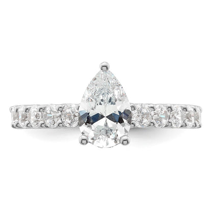 14K Weißgold Verlobungsring mit 2K Labor-gezüchtetem Diamant, VS/SI+ G+, Birnenschliff, komplett
