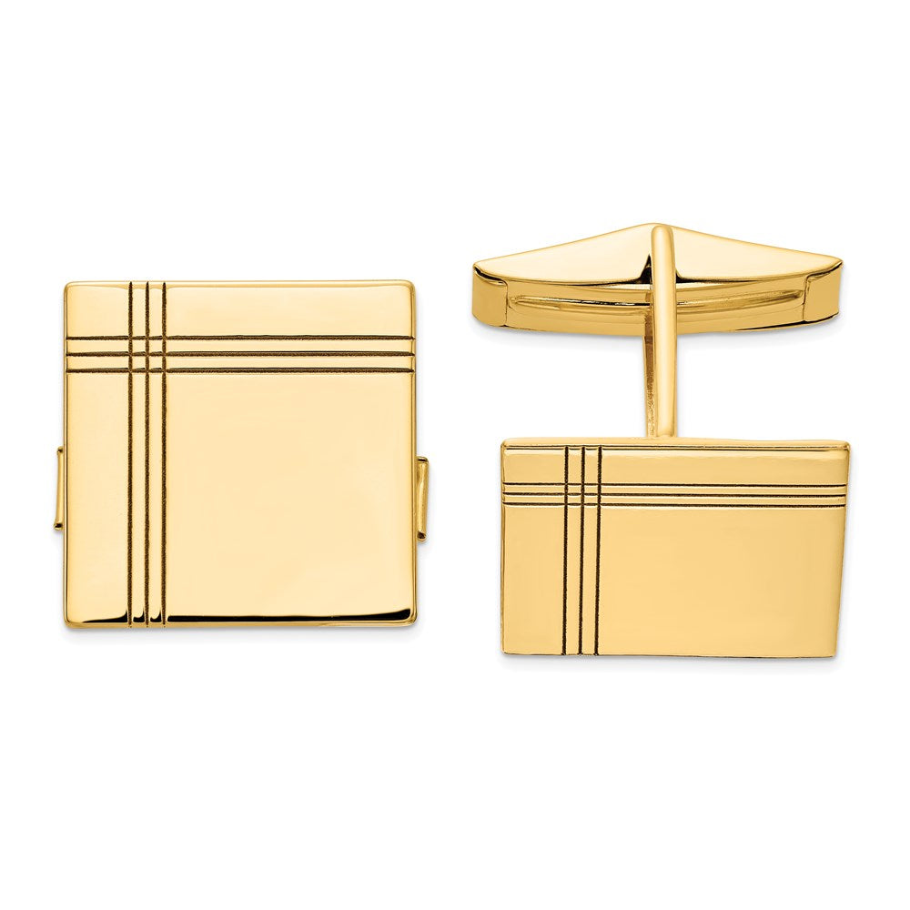 14K Gelbgold Herren Quadratisch mit Line Design Manschette Knöpfe