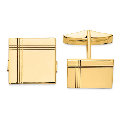 14K Gelbgold Herren Quadratisch mit Line Design Manschette Knöpfe