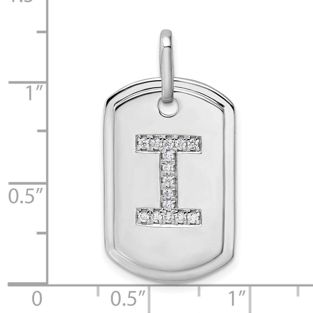 14K Weißgold Diamant-Initial-„I“-Dog-Tag-Charm