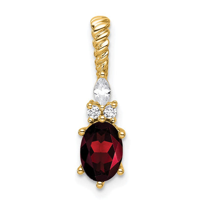 14K Gelbgold Diamant und 7x5 Oval January/garnet Gedreht Kette Anhänger