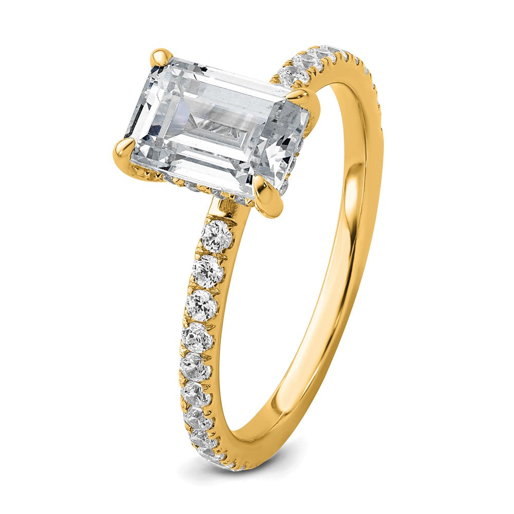 14K Gelbgold Verlobungsring mit 2K zertifiziertem, im Labor gezüchtetem Diamanten VS+ F+, Smaragdschliff, komplettem Solitär mit Flair