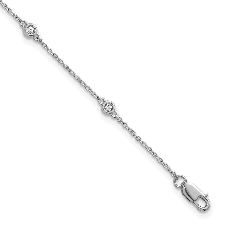 14K Weißgold Komplett 1/10 Karat Zargenfassung-set Diamant und Ankerkette Kette 6-station 7 Zoll Armband