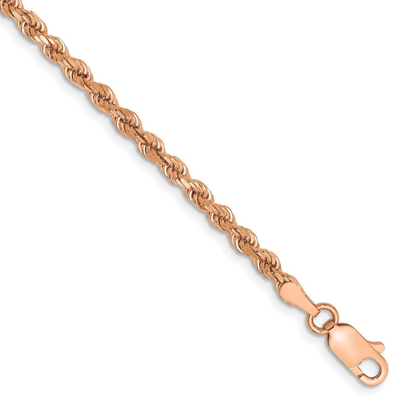 14K Roségold 2.75mm Diamantiert Kordel mit Karabinerverschluss Gliederarmband