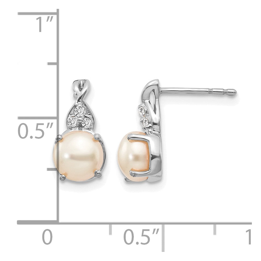 14K Weißgold Ohrstecker mit 6 mm Juni-/Süßwasser-Zuchtperle und Diamant