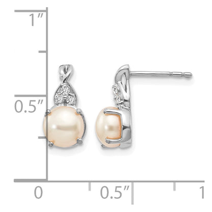 14K Weißgold Ohrstecker mit 6 mm Juni-/Süßwasser-Zuchtperle und Diamant