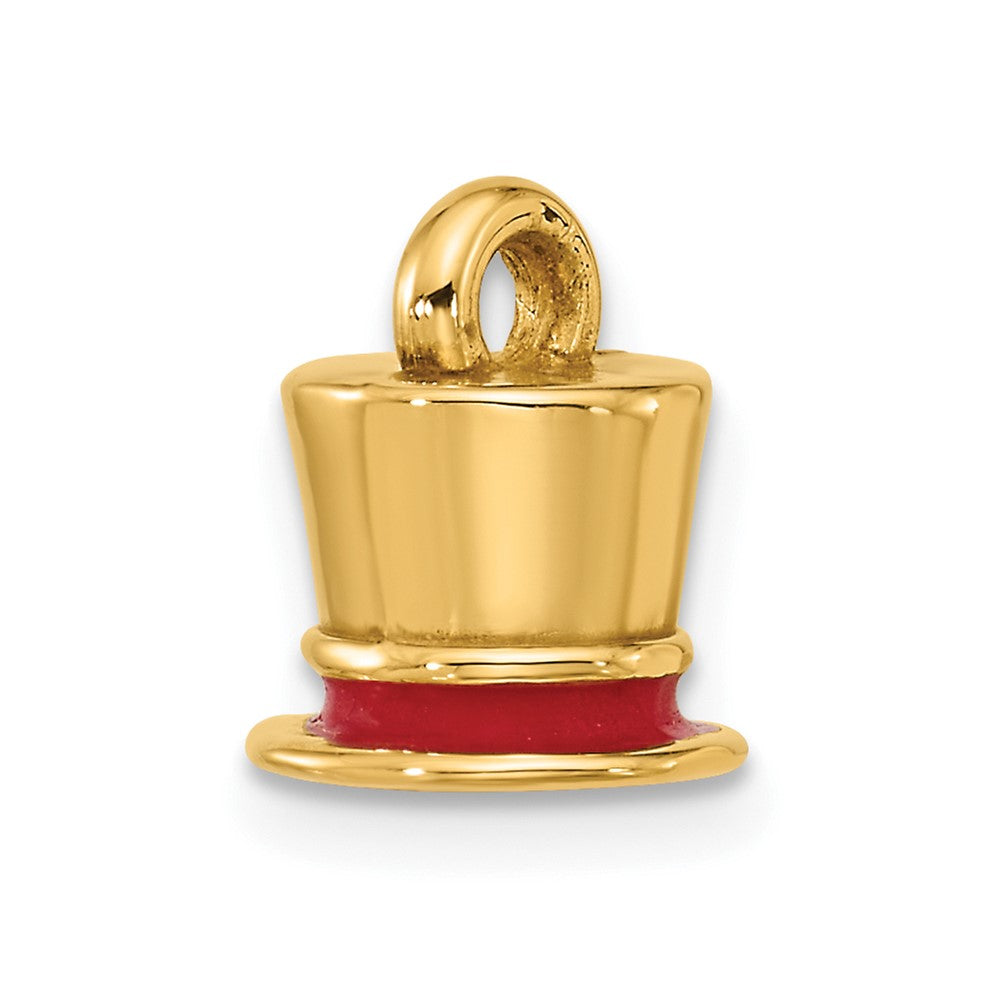 14K Gelbgold Fancy-Zylinder-Charm mit roter Emaillierung