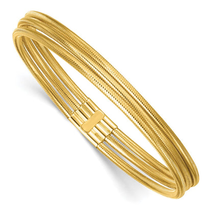14K Gelbgold Poliert Drei Strang Netz Dehnbar Rund Armband