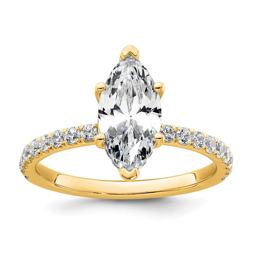 14K Gelbgold Solitär-Verlobungsring mit Flair, 2 5/8K zertifiziertem im Labor gezüchtetem Diamant VS+ F+ im Marquise-Schliff