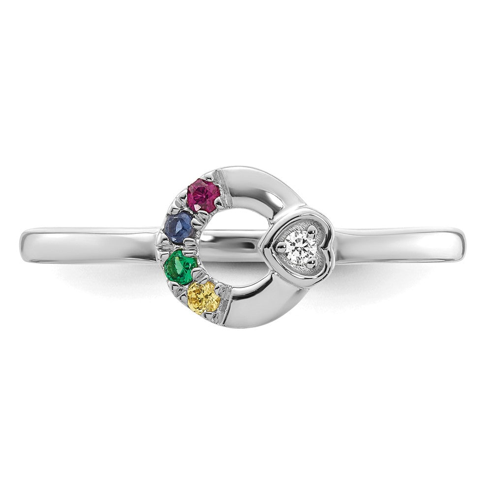 14K Weißgold Diamant Herz mit 4 Synthetisch Geburtsstein Mutter Kreis Ri