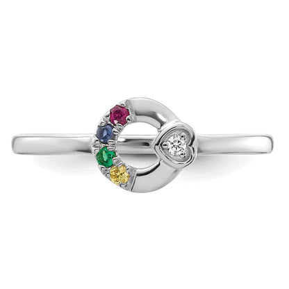 14K Weißgold Diamant Herz mit 4 Synthetisch Geburtsstein Mutter Kreis Ri