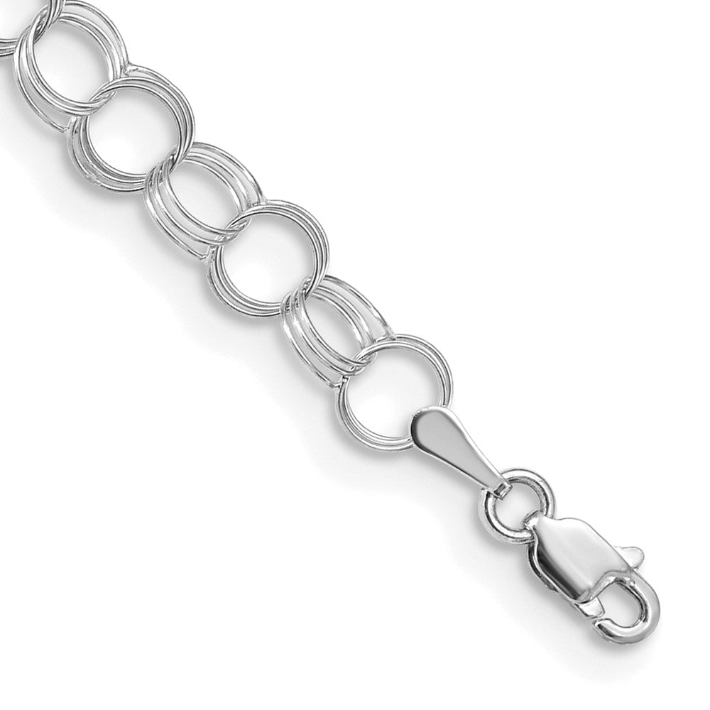 14K Weißgold 6mm Massiv Dreifach Glieder Charm Armband