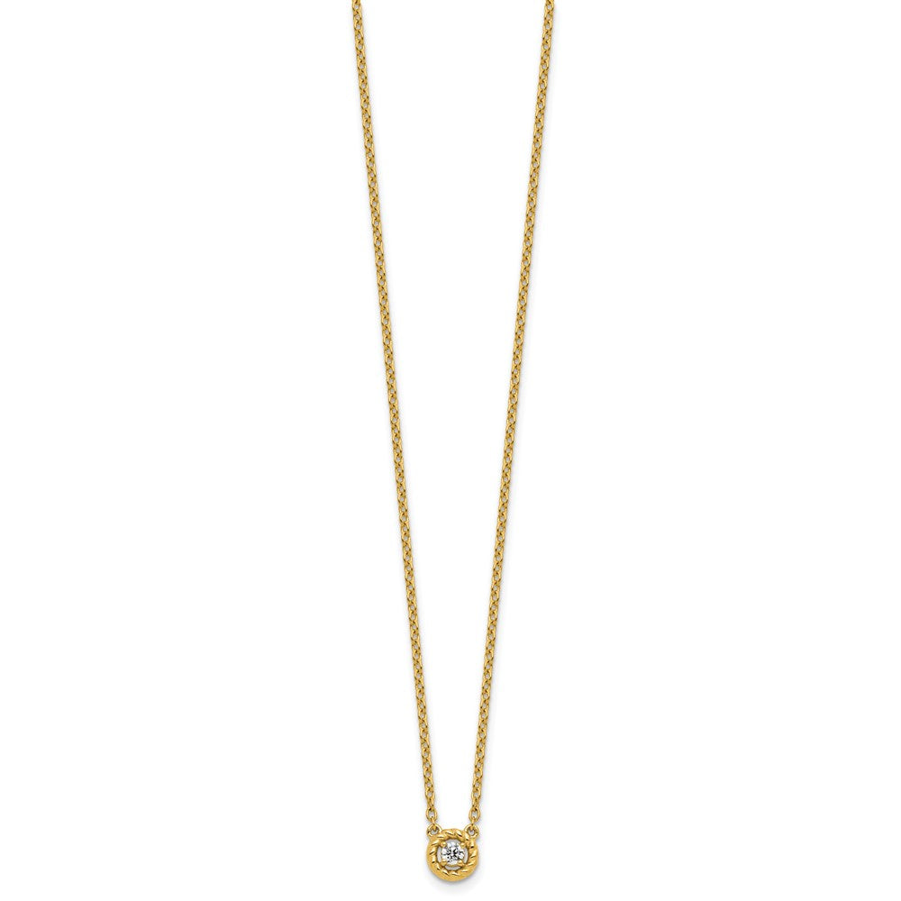 14K Gelbgold Poliert und Gedreht 1/10 Karat Diamant 18 Zoll Halskette