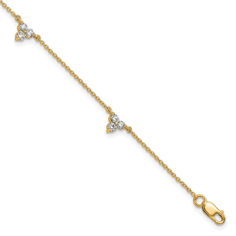 14K Gelbgold Komplett 5/8 Karat Diamant 3-stone Cluster 4-station 7 Zoll Armband