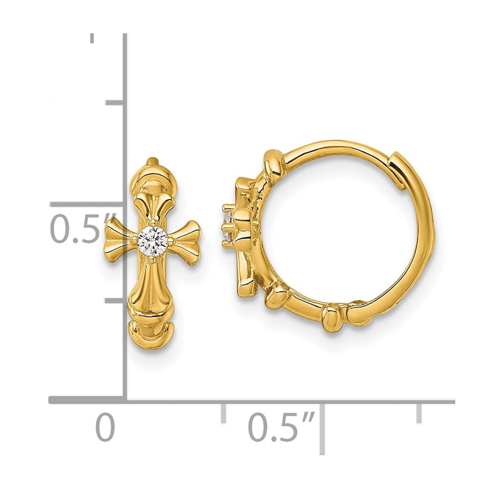14K Gelbgold Poliert Zirkonia Kreuz Rund Klappbar Creolen