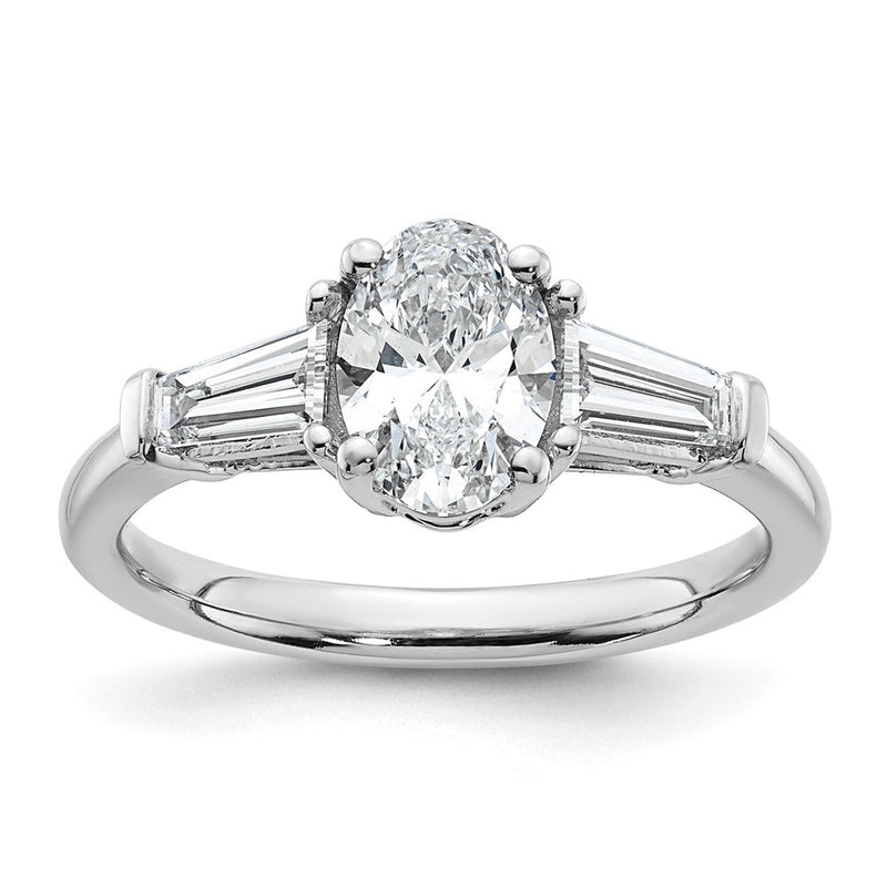 14K Weißgold 1/2 Karat Im Labor Gezüchtet Diamant Vs+ F+ Verjüngt Baguette 1 Karat Oval Halbfassung Dreistein Verlobungsring
