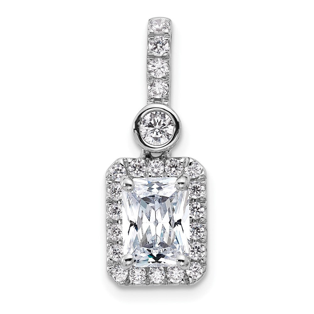 14K Weißgold Anhänger mit 2 ct. zertifiziertem, im Labor gezüchtetem Diamant VS/SI+ G+ im Radiant-Schliff mit komplettem Halo