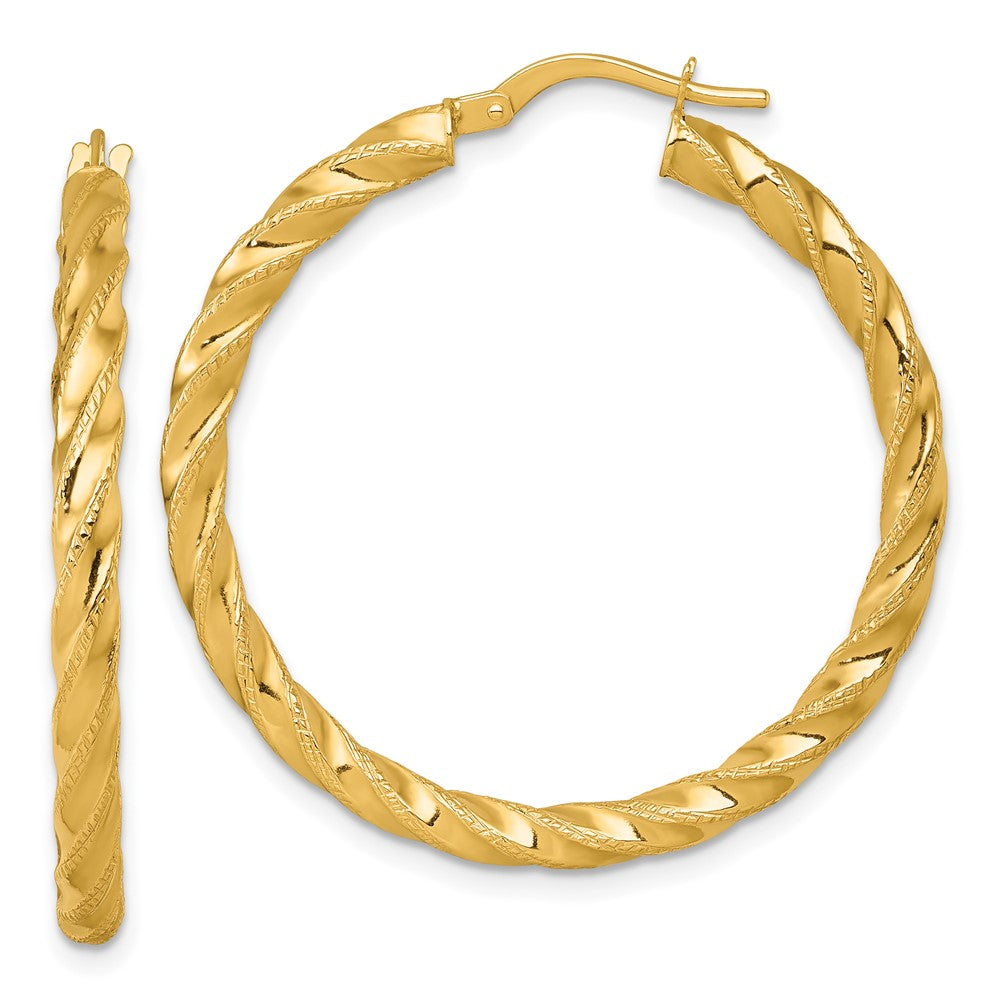 14K Gelbgold Poliert Diamantiert Gedreht 3.00 X 35mm Röhre Creolen