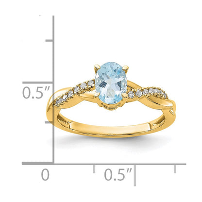 14K Gelbgold 7x5 Oval March/aquamarine und Diamant Größe 7 Ring