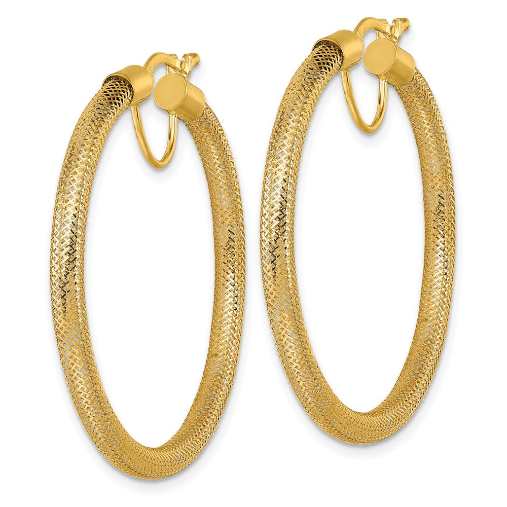 14K Gelbgold Poliert 3.3mm X 40mm Flexibel Netz Creolen