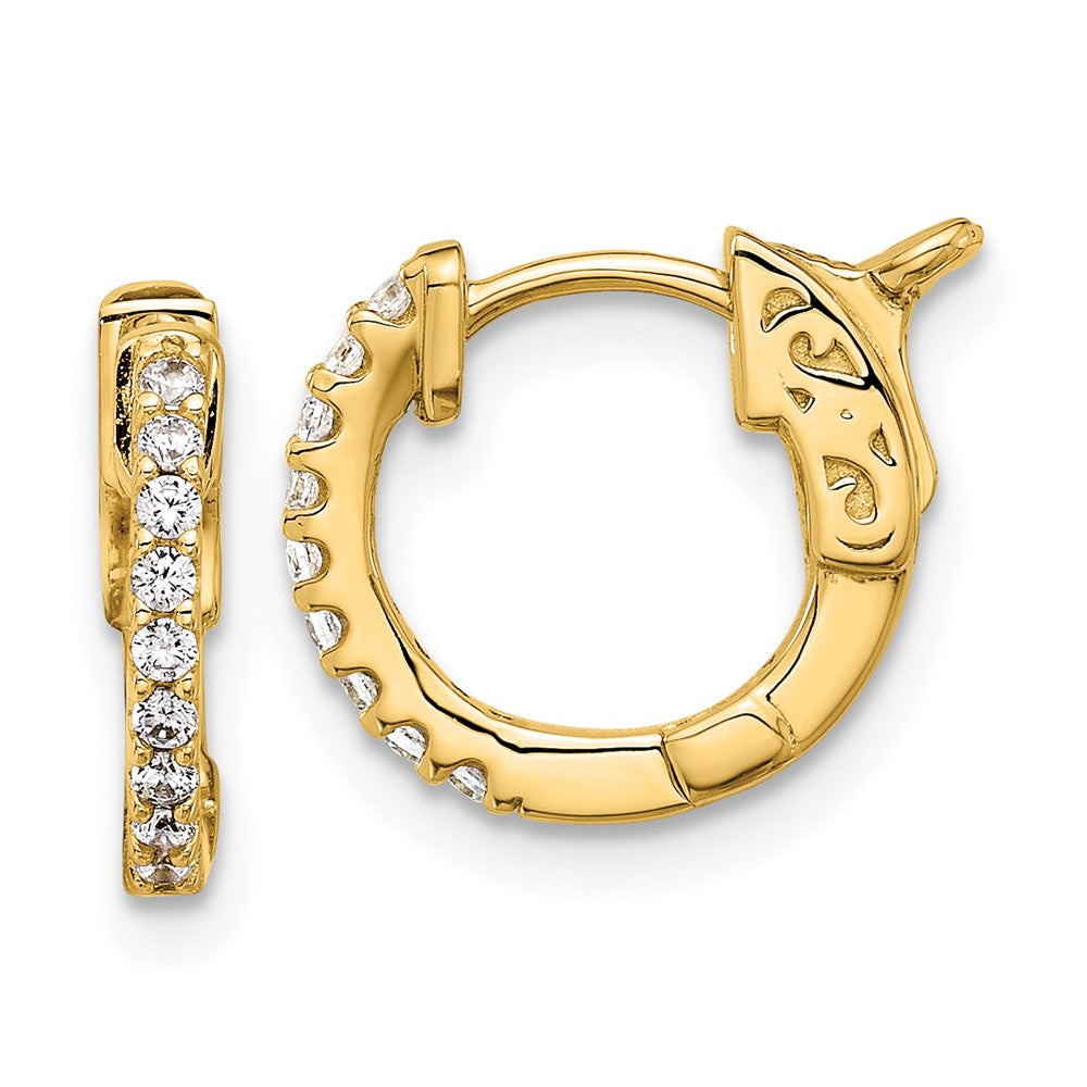 14K Gelbgold.18 Karat Diamant Rund Creole mit Sicherheits Verschluss Ohrringe