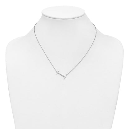 14K Weißgold Seitlich Diamant Initiale I 18 Zoll Halskette