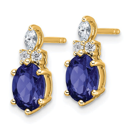 14K Gelbgold Ohrstecker mit Diamanten und ovalem 7x5 mm laborgezüchtetem September-Saphir