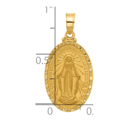 14K Gelbgold Poliert und Satiniert Massiv Wundertätig Medaille Oval Anhänger