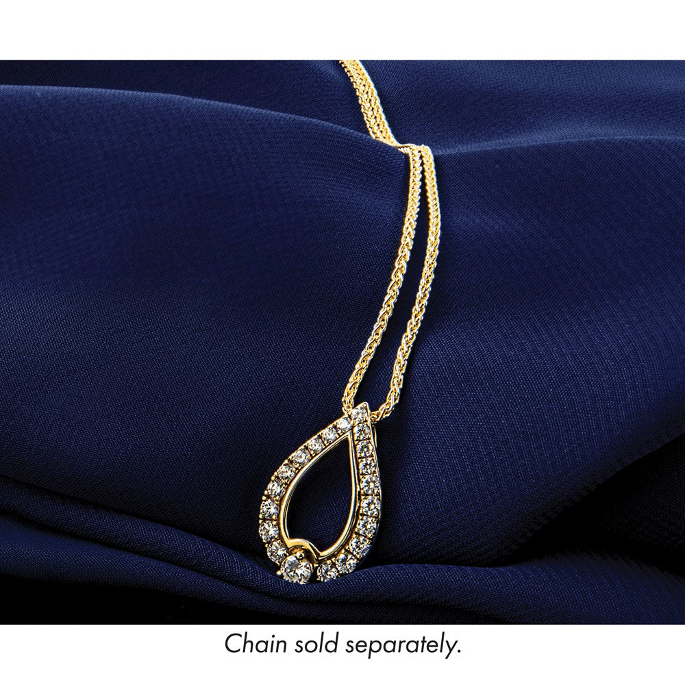 14K Gelbgold Poliert 1/2 Karat Diamant Tropfen Kette Anhänger