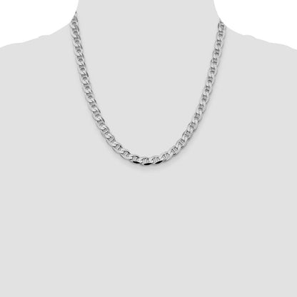 Sterlingsilber Rhodiniert 7.4mm Diamantiert Flach Anker Panzer Halskette