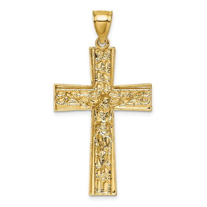 14K Gelbgold und Rhodium polierter, diamantgeschliffener Nugget-Kruzifix-Anhänger