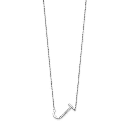 14K Weißgold Seitlich Diamant Initiale J 18 Zoll Halskette